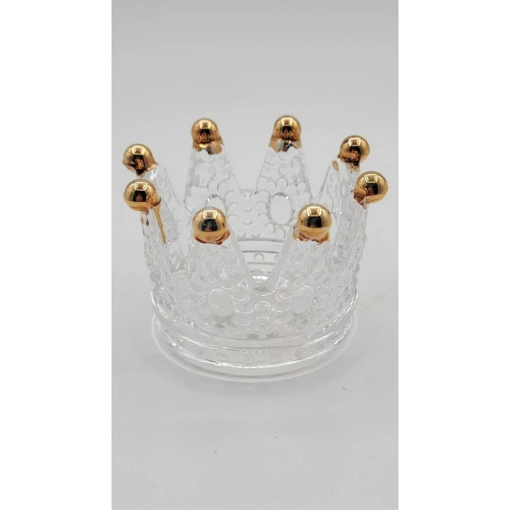 Vintage Style Crystal Glass Crown Candle Holder Gold Point trinket dish decor